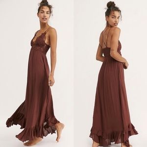 Free People Adelle Long Slip Dress Moca